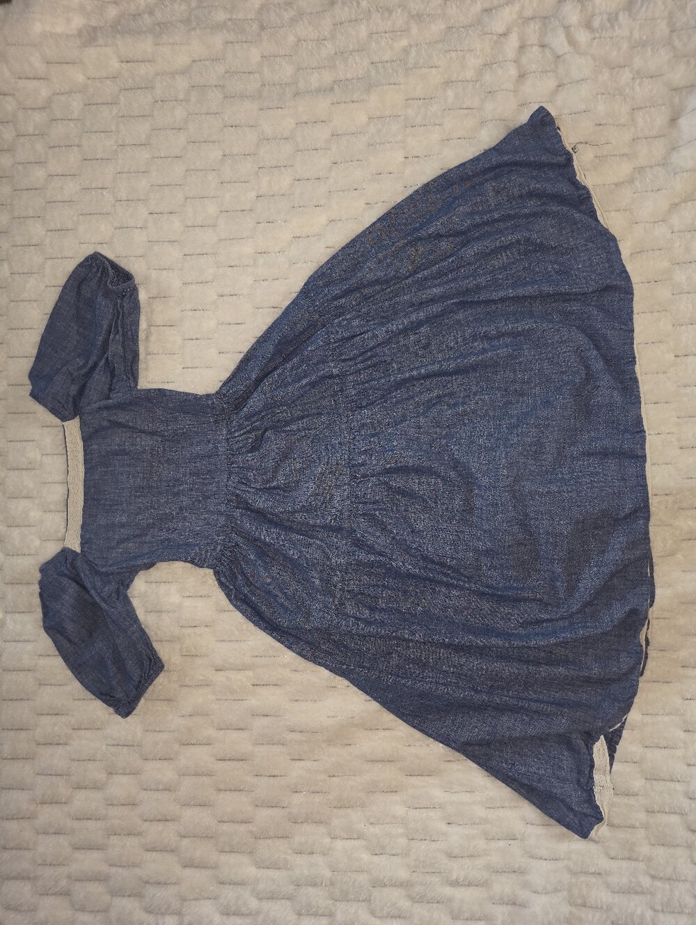 Hope & Henry Blue Kids Chambray Puff-Sleeve Dress